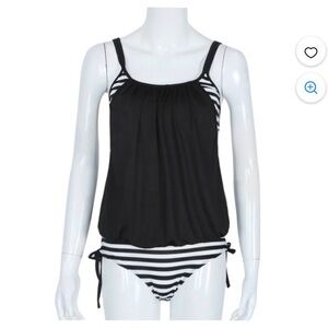 Navy and White Striped Swimsuit Set